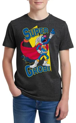 Produktbild von Spreadshirt Sesamstraße Grobi Supergrobi Superheld Teenager Premium T-Shirt, 158/164 (12 Jahre), Anthrazit meliert