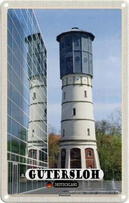 Produktbild von vianmo Blechschild 18x12 cm Gütersloh Wasserturm Bildmotiv Reisemotiv Abenteuer Reisen