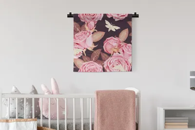 Produktbild von MuchoWow® Wandteppich Wandbehang Rosen - Blumen - Rosa 60x60 cm Tapisserie Dekoration Wandtuch - Dekorationen - Wand Decke