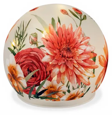 Produktbild von LED Kugellampe Sommerblumen D. 12cm weiß rot Glas mit Timer Formano