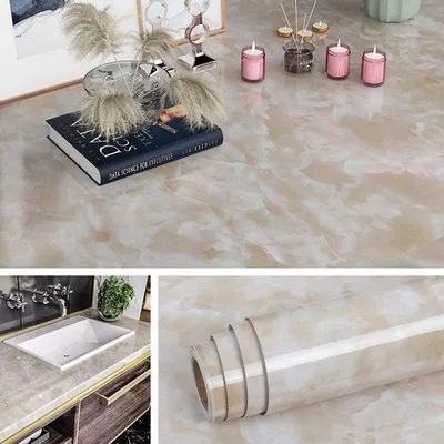 Produktbild von Unyqoos® Selbstklebende Marmorfolie Beige 40×200 cm, PVC – Dekorfolie für Möbel, Arbeitsplatten & Fensterbänke, wasserbeständig und abwaschbar