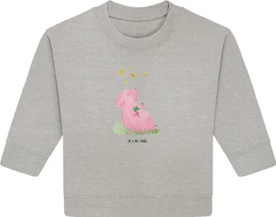 Produktbild von Mr. & Mrs. Panda Organic Baby Pullover Schwein Glück 6. - 12. Monat - Heather Grey - Geschenk, Sterne, Träume, Lustige Sprüche, Bullover, Glücksbringer, Motivation, Ziele