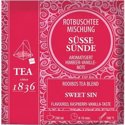 Produktbild von Rotbuschteemischung Süße Sünde Himbeer-Vanille-Note aromatisiert 50 Pyramidenbeutel im Sachet à 3,5 g