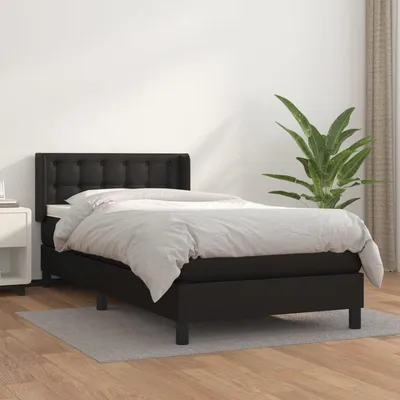 Productafbeelding van Boxspring bed – eenpersoons slaapsysteem met matras, zwart kunstleer en metalen frame