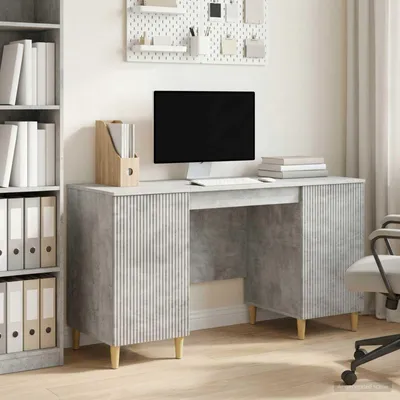 Image de Bureau vidaXL avec porte, gris béton, 142,5 x 50 x 75 cm, aggloméré