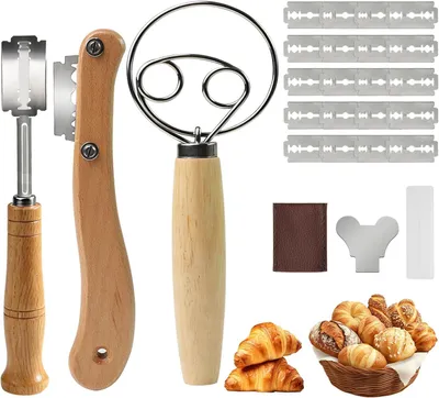 Produktbild von Bäckermesser Set 3-teilig, dänischer Schneebesen, 20 Ersatzklingen, für Hobbybäcker
