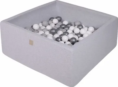 Image de MeowBaby® Piscine à balles carrée pour bébés 90x90x40cm/300 balles 7cm Piscine à balles pour enfants, Coton, Gris clair : Blanc/Argent/Gris