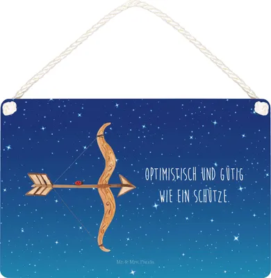 Produktbild von Mr. & Mrs. Panda Schild Sternzeichen Schütze DIN A6 - Sternenhimmel Blau - Geschenk, wandtafel, Holzschild, Geburtstag November, Wandbild Holz, Dezember, Türschild