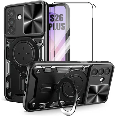 Image de Coque + 2 Verres Trempés pour Samsung Galaxy S26 Plus, Antichoc avec Protection Caméra - Noir