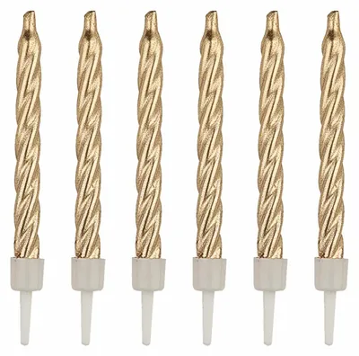 Produktbild von 12 Goldene Geburtstagskerzen 7,5 cm mit Haltern - Einheitsgröße