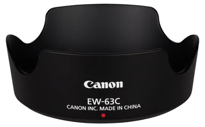 A black Canon EW-63C lens hood is shown against a white background.
