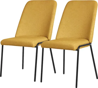Produktbild von ML-Design  Esszimmerstühle 2er Set Senf Küchenstühle aus Polyester mit Metallbeinen Wohnzimmerstühl mit Rückenlehne Polsterstühle für Küche