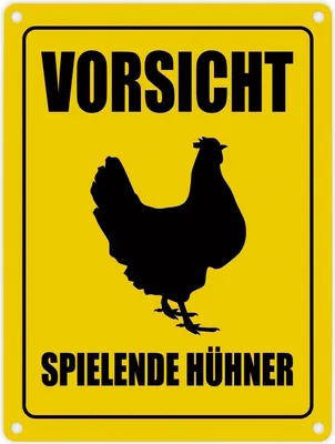Produktbild von Vorsicht spielende Hühner Metallschild mit Huhn Motiv Hühner Hahn Warnung Henne