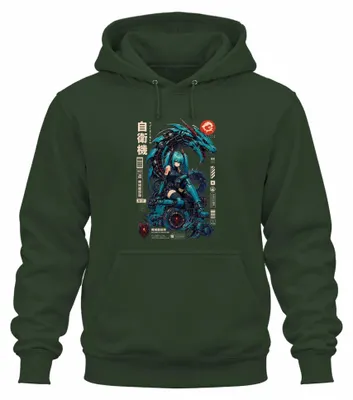 Obrázek produktu pro Mechanický drak, robot, anime, dívka, Japonsko, styl Y2K, cyberpunková mikina s kapucí, barva: zelená, velikost: S