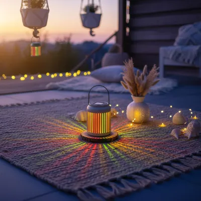 Image de Lot de 2 lampes solaires LED pour jardin, avec effet arc-en-ciel. Lampe solaire avec détecteur de crépuscule, indice de protection IP44 (étanche), lumière blanche chaude (3000K), portable et suspendable, idéale pour balcon et terrasse