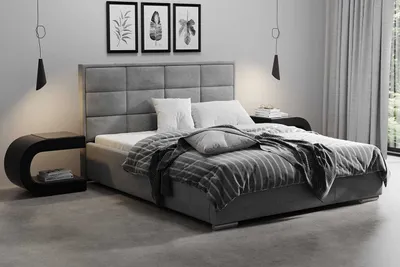 Produktbild von AGMAT Polsterbett VIGO mit Kopfteil, 200 x 200 cm, Doppelbett mit Bettkasten und Lattenrost aus Metall, Velourstoff: Grau