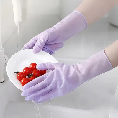 Produktbild von Reinigungshandschuhe - Wiederverwendbare Haushaltshandschuhe - Neopren - Wasser- und ölbeständig - Größe L - 15 Paar - Lila