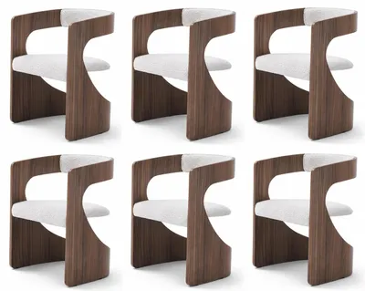 Obrázek produktu pro Sada židlí, bílá barva, látka, dřevo, skulpturální design, výrazný vzhled, pohodlné, elegantní