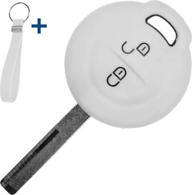 Produktbild von Auto Schlüssel Silikon Schutz Hülle + Schlüsselband Weiß kompatibel mit Mitsubishi Colt VI Smart Forfour 454 2 Tasten Funk Fernbedienung