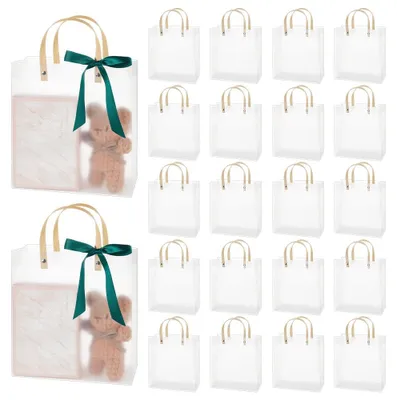 Immagine prodotto di 24 sacchetti regalo in plastica trasparente con maniglie - 22 x 24 x 10,1 cm