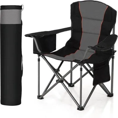 Immagine prodotto di Sedia pieghevole da campeggio ultraleggera con portabicchieri e supporto per borsa termica - Portata massima 204 kg e dimensioni extra large - Sedia pieghevole da spiaggia nera, ripiegabile