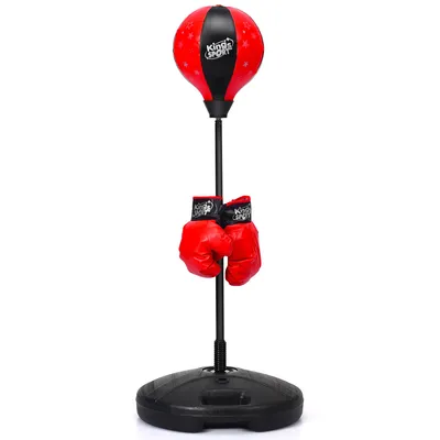 Produktbild von COSTWAY Punchingball 81-123cm höhenverstellbar, Boxset freistehend, Boxsack Set inkl. Boxhandschuhe und Handpumpe, für Kinder & Jugend Rot
