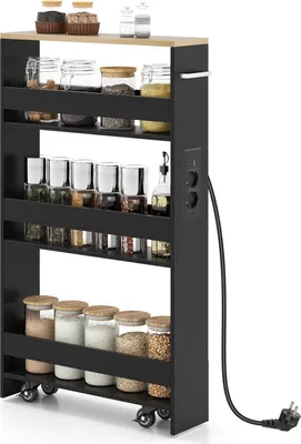 Produktbild von Schmaler Aufbewahrungswagen mit Ladestation, 4-stufig, Schwarz