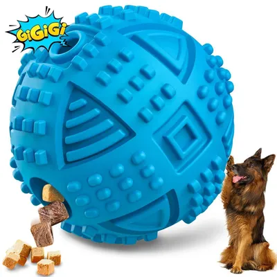 Produktbild von Quietschendes Kauspielzeug für Hunde, Leckerli-Puzzle-Ball, Naturkautschuk, Blau, Large