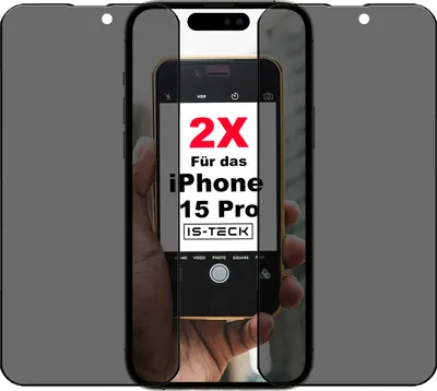 Produktbild von 2x Für iPhone 15 Pro Anti Spy Privacy Blickschutz Full Cover Panzer Schutz Glas Displayschutz Glas 9H Mit Schwarzem Rand