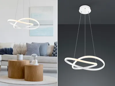 Produktbild von Geschwungene LED Pendelleuchte Weiß dimmbar für über Esszimmertisch Couchtisch
