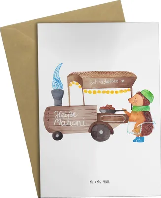 Produktbild von Mr. & Mrs. Panda Grußkarte Igel Maronen - Weiß - Geschenk, osterkarte, Weihnachten, Klappkarte, Grußkarten, Weihnachtsmarkt, einladungskarten, Duft, weihnachtskarten