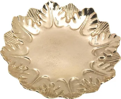 Produktbild von Kerzen- Blatt-Teller Ø16cm aus Messing Gold Kerzenhalter Dekoteller Handarbeit