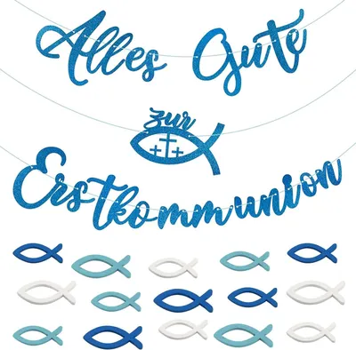 Produktbild von Erstkommunion-Dekorationsset in deutscher blauer Girlande