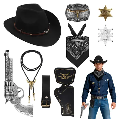 Imagen del producto de Conjunto de accesorios para disfraz de vaquero, de 10 piezas, para hombre, ideal para carnaval y cosplay