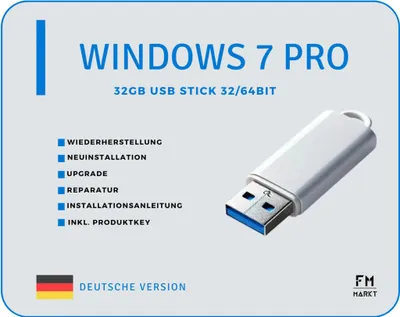 Produktbild von Windows 7 Professional Installations Usb-Stick Bootfähig Reparatur Upgrade 32&64Bit + Lizenzkey Code