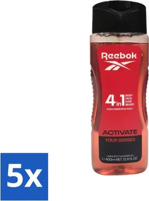 Image de Reebok - Activate Your Senses - Gel douche - 4 en 1 - 400 ml - Pack avantage - 5 pièces