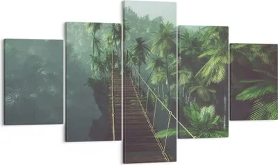 Produktbild von Bild auf Leinwand - Leinwandbild - Dschungel Palme Brücke - 125x70cm - Wand Bild - Wanddeko - Leinwanddruck - Bilder - Kunstdruck - Wanddekoration - Leinwand bilder - Wandkunst - EA125x70-3674