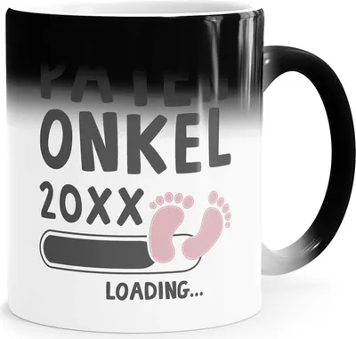 Produktbild von Kaffee-Tasse Patenonkel loading Thermoeffekt Zaubertasse Geschenk für werdend Patenonkel Ankündigung Schwangerschaft Geburt Baby MoonWorks® weiß-rosa Magic-Tasse