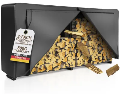 Obrázek produktu pro Stojan na dřevo venkovní - Pozinkovaný kov - 223 x 25 x 115 cm - Černá - Na krb a venkovní použití