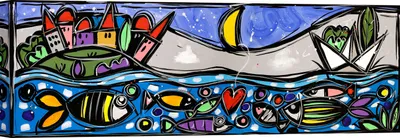 Obrázok produktu pre Umelecká tlač na plátne, farebná krajinomaľba - Wallas, Farebné ryby - 120x40 cm