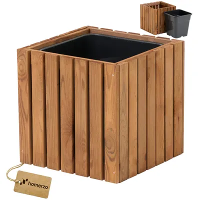 Immagine prodotto di Fioriera per esterno Fioriera in legno con inserto per piante in plastica Fioriera quadrata da 18 litri per balcone o terrazzo