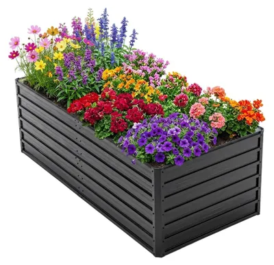 Image de Bordure de jardin surélevée - Bac de plantation en métal - 190 x 90 x 64 cm - Fond ouvert - Drainage - Résistant à la rouille et aux intempéries - Noir