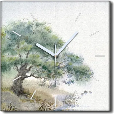 Produktbild von Coloray Uhr auf Leinwand 30x30 cm Wand Uhr Dekoration Wohnzimmer Segeltuch weiße Zeiger -Aquarellbäume