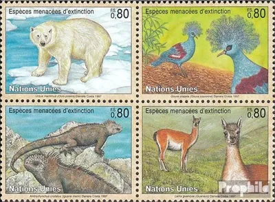 Produktbild von Briefmarken UNO - Genf 1997 Mi 305-308 Viererblock (kompl.Ausg.) gestempelt Gefährdete Tiere