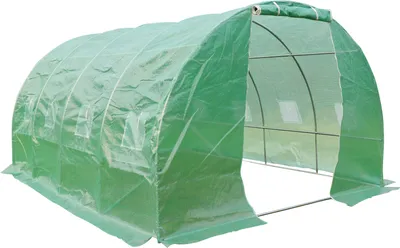 Produktbild von Gewächshaus 4x3x2m Grün mit 8 Fenstern und aufrollbarer Tür Stahlrahmen
