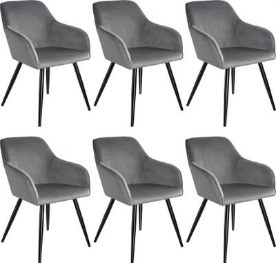 Image de Chaise MARILYN Effet Velours Style Scandinave - gris/noir, Lot de 6