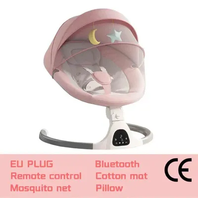 Produktbild von Babyschaukel - Elektrischer Schaukelstuhl mit Fernbedienung, Moskitonetz und Spielzeug – rosa
