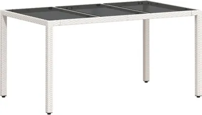 Produktbild von Gartentisch mit Glasplatte Weiß 150x90x75 cm Poly Rattan