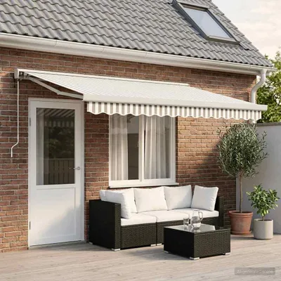 Imagen del producto de Maison Exclusive: Toldo retráctil, color gris claro y blanco, 450 x 300 cm
