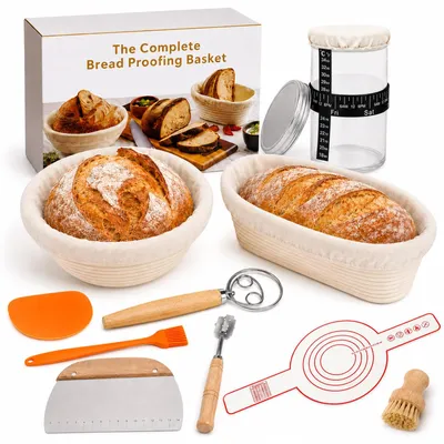 Zuurdeeg-Set mit 2 Gärkörben 23/25 cm, Starterglas, Zubehör